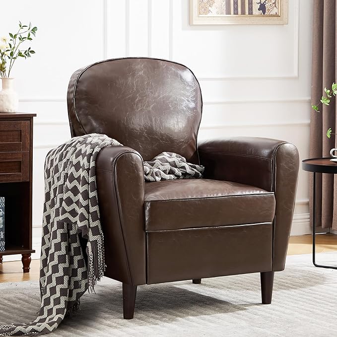 Mid Century Accent Chair Set of 2, Modern Faux Leather Arm Chair, Comfy Upholstered Reading Chair Single Sofa Chairs for Living Room, Bedroom, Club, Coffee