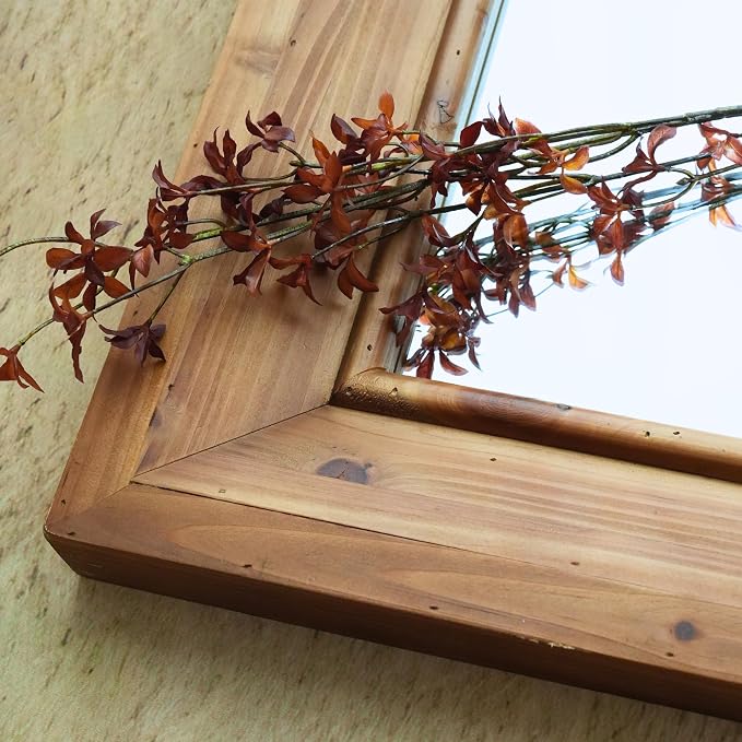 ZIYOO Rustic Farmhouse Wall Mirror, Solid Wood Frame Square Decorative Mirror, Country Style Accent Mirror for Living Room, Bedroom, Entryway, Bathroom, 32"x32"