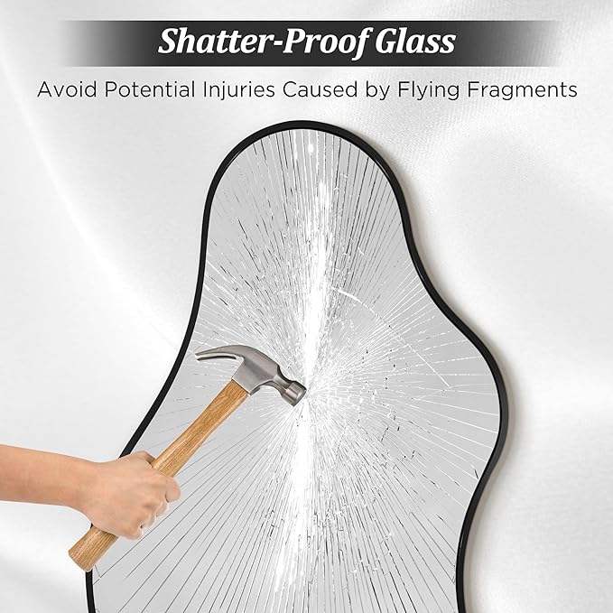 Irregular Wall Mirror, 20"x36" Black Abstract Asymmetrical Mirrors for Wall, Decorative Cloud Wavy Mirror for Bathroom, Bedroom, Cloakroom, Entryway, Shatter-Proof Aluminum Alloy Frame