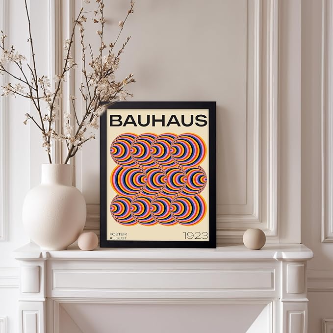 Poster Master Bauhaus Poster - Abstract Spiral Print - Geometric ART - Rainbow ART - Psychedelic Style - Chic Boho - Mid Century Modern - Living Room or Bedroom Decor - 11x14 Black Framed