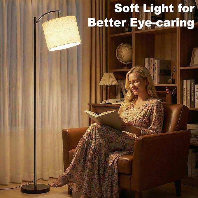 mukuxin Floor Lamp, LED Floor Lamp with Foot Switch & Adjustable Linen Lampshade, Tall Modern ARC Standing Lamps for Living Room Office Bedroom (9W Replaceable Blub)