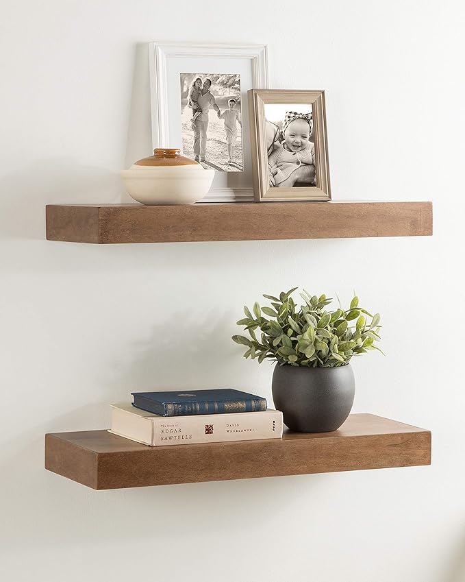 Kate and Laurel Havlock Modern Floating Shelves, Set of 2, Rustic Brown, Farmhouse Storage and Display Shelves for Wall