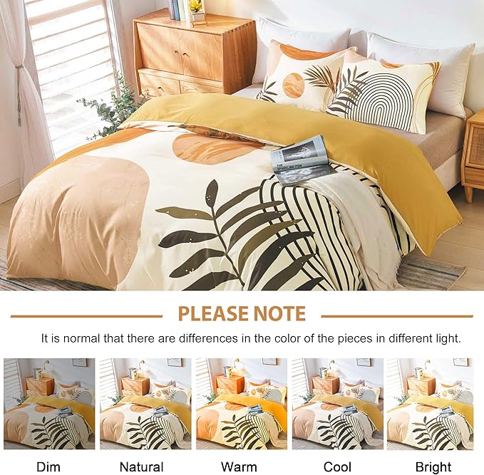 Hilioens Duvet Cover King Abstract Arch Sun Beige Modern Mid Century Boho Bedding Sets for All Seasons, 3 Pieces Home Bedroom Decorations Soft Microfiber