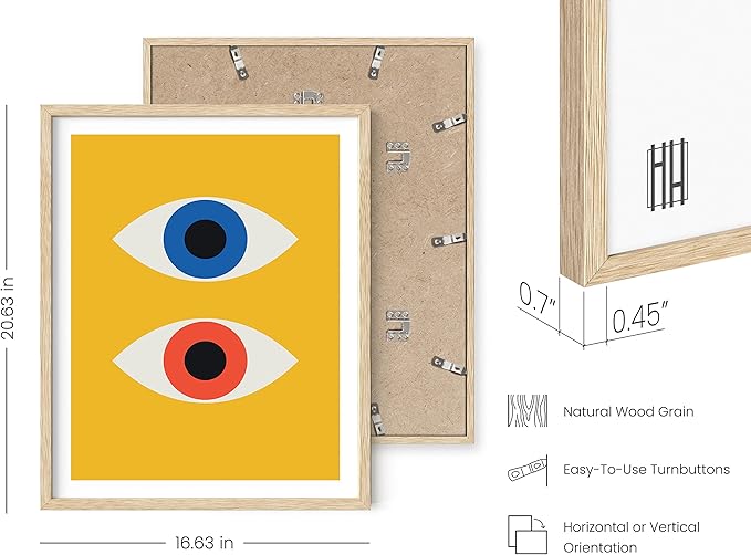 HAUS AND HUES Mid Century Modern Wall Art - Retro Evil Eye Decor, Bauhaus Yellow Wall Art, Large Abstract Art Print (Beige Frame, 16x20)