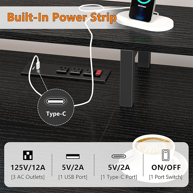 YOMILUVE 60 Inch Computer Desk with 8 Drawers, Gaming Desk with LED Lights & Power Outlets, Home Office Desk with Monitor Stand, Black
