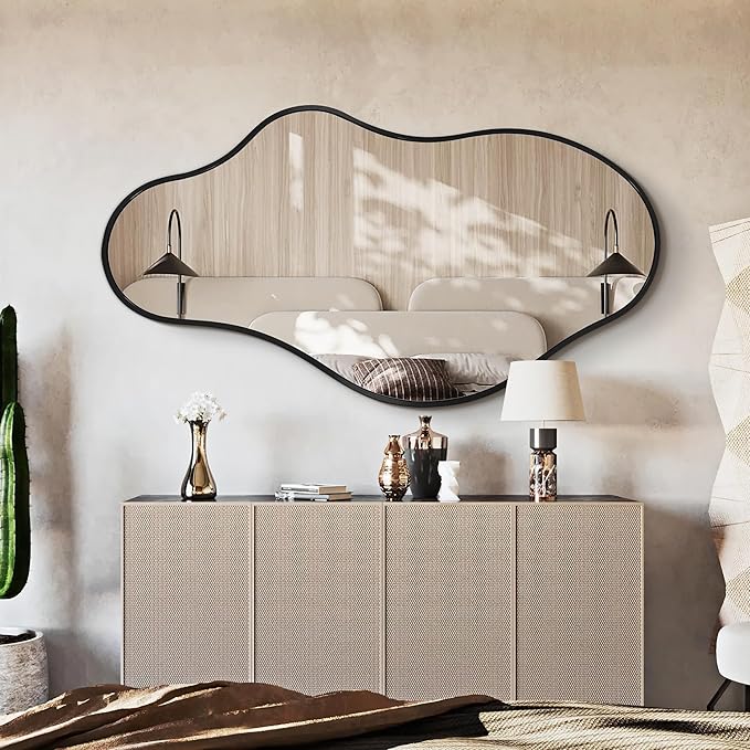 Bathroom Mirrors for Over Sink - Long Wall Mirrors Decorative 20"x 36" Asymmetrical Abstract Aviation Aluminum Alloy Frame Unique for Bedroom, Living Room, Cloakroom, Entryway Black