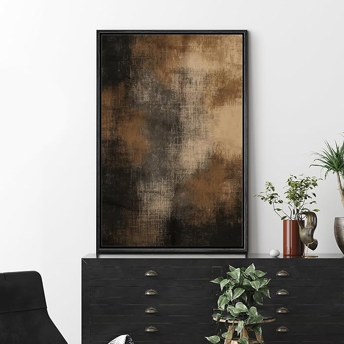 MUDECOR Framed Canvas Print Wall Art Rustic Brown Abstract Earthy Industrial Accent Illustrations Fine Art Decorative Zen Multicolor Country/Farmhouse Retro for Bedroom - 24"x36" BLACK