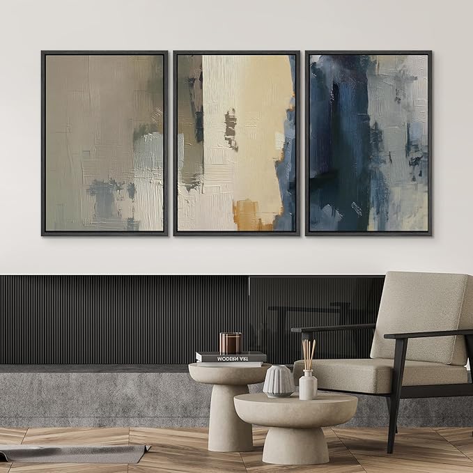 SIGNWIN Framed Canvas Print Wall Art Set Modern Neutral Color Block Abstract Illustrations Modern Art Decorative Boho Relax/Zen Nordic for Living Room, Bedroom, Office - 16"x24"x3 Black