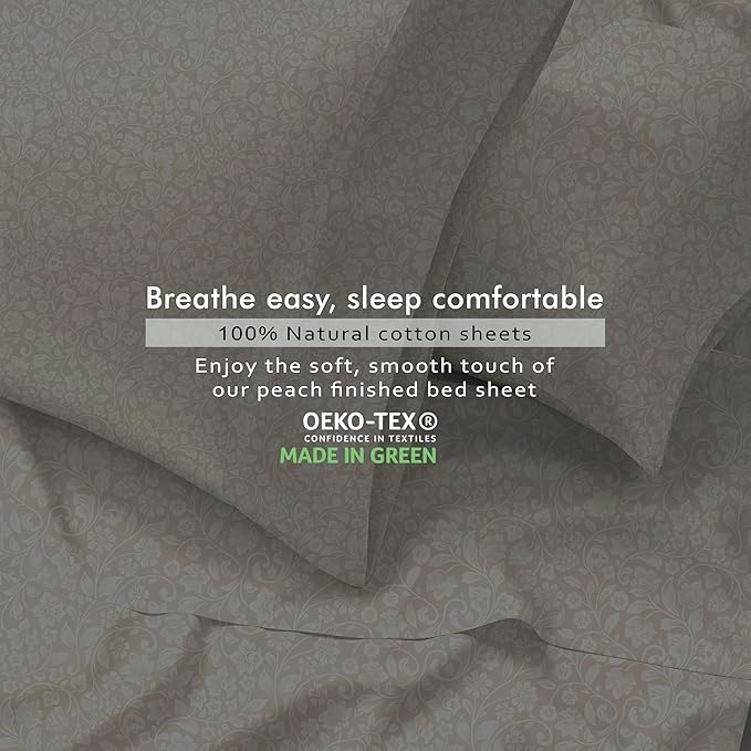 RUVANTI 100% Cotton Percale Sheets King Size 6 Piece Set, Cooling Bed Sheets for Hot Sleepers, Deep Pocket 16”, Breathable Lightweight & Durable, Crisp Hotel Style Sheets, Orchid Charm