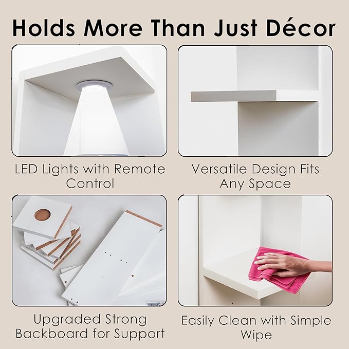 home stuff Lack Wall Shelf Unit with Extra Strong Backboard, Versatile 7 Tier Shelf Unit, White Lack Wall Shelf, Display Floating Shelf with LED Remote Control Light (White)