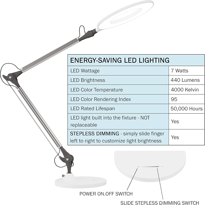 Lavish Home LED Desk Lamp - Swing Arm Architect Lamp - Adjustable Natural Sun Lighting for Home Office, Bedroom, or Dorm Room (White)