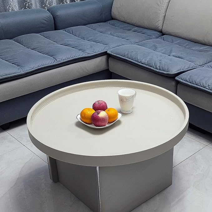 25 x 25 inches high-end Light Luxury Leather Round Oversized Service Tray, Ottoman Tray，Coffee Tray, Food Tray, Family Dinner, Out-of-House Picnic, Party Essential Tray (25 inch Beige)
