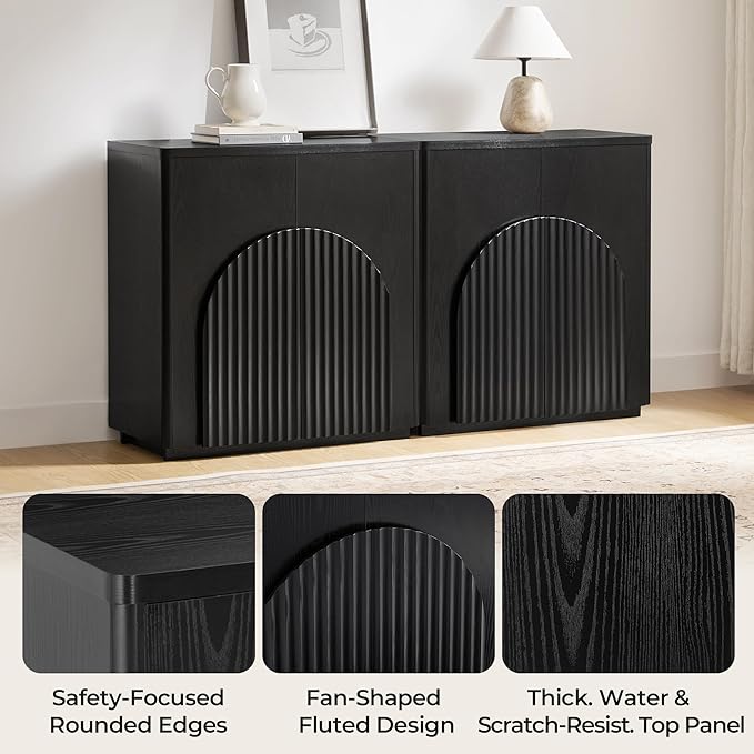 CHITA Sideboard Buffet Cabinet with Storage, Small Storage Cabinet with Doors and Shelves for Living Room Accent, Bar, Kitchen, Set of 2, Black