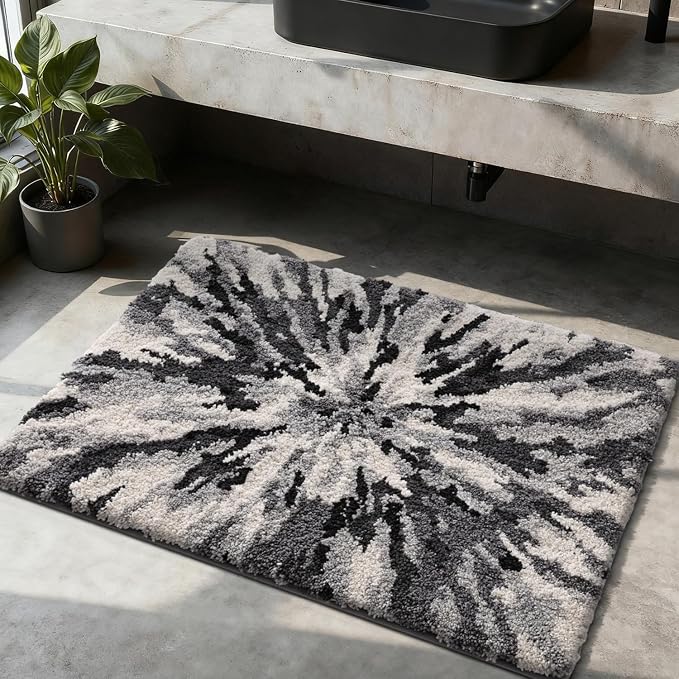 LUMI Bathroom Rugs, Soft Absorbent Bath Mat for Modern Home Decor, Non-Slip Quick-Dry Bath Rug, Machine Washable Floor Mat for Shower and Tub, Entryway, 20"x32", Grey