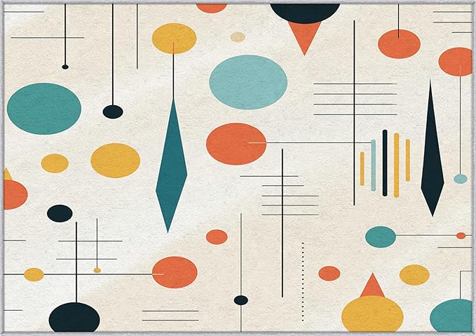 Mid Century Rugs for Living Room 3x4, Retro 50s Geometric Modern Abstract Colorful Pattern Design Area Rug, Mid Century Bedroom Decor Carpet, Non Slip, Washable (RG525)