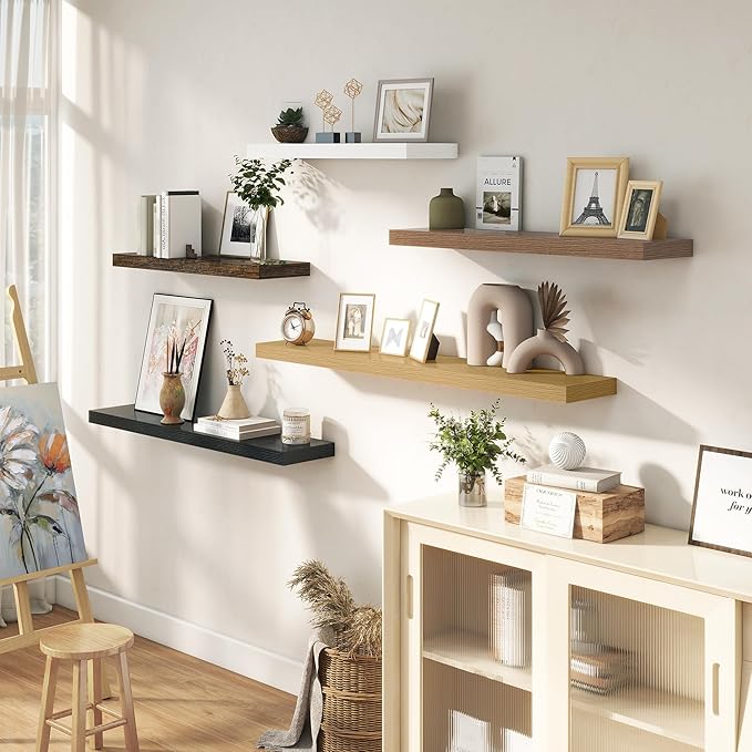 Dreamland 32 Inches Floating Shelves for Wall, 9.3" Deep Long Floating Shelves Set of 2, Large Display & Storage Shelf, Wall Shelf for Bathroom Bedroom Living Room Kitchen Office, Rustic Brown