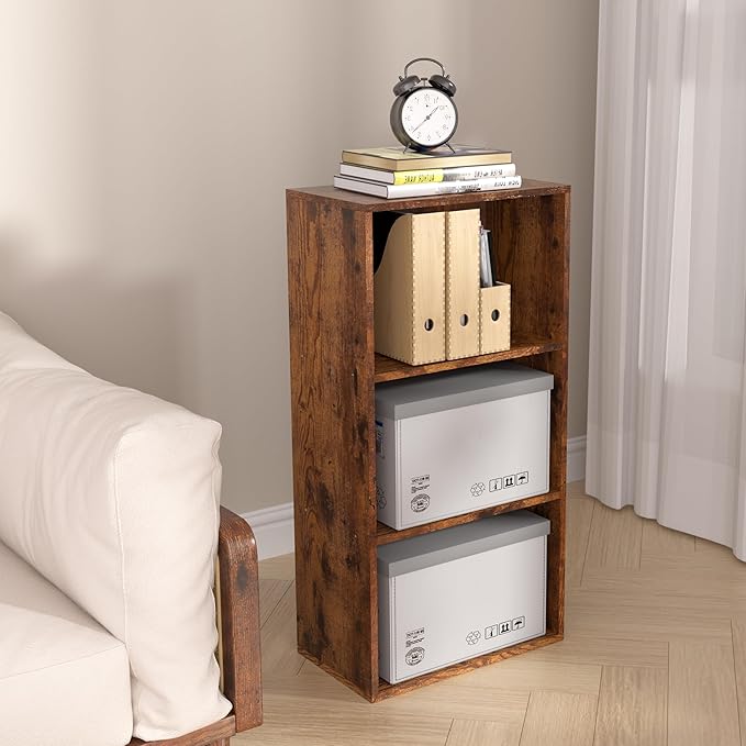 Wooden 3 Cube Storage Organizer, 3 Tier Low Bookcase Freestanding Storage Display Organizer,Versatile Cubes Shelf and Cubby Unit for Any Space