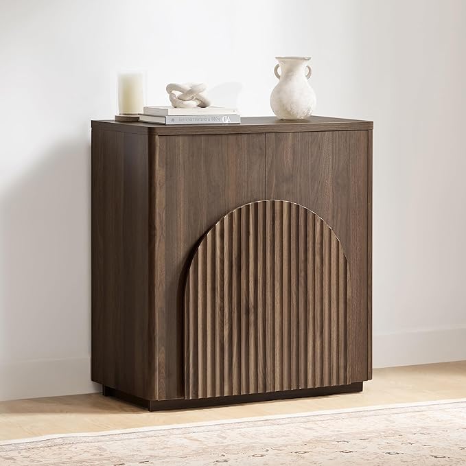 CHITA Sideboard Buffet Cabinet with Storage, Small Storage Cabinet with Doors and Shelves for Living Room Accent, Bar, Kitchen, Walnut