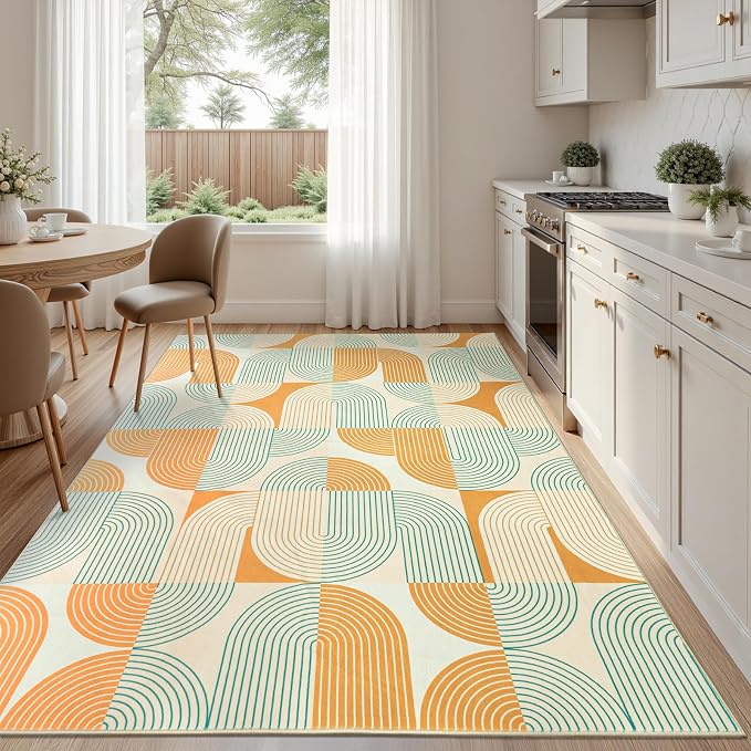 Area Rugs for Living Room 5x7, Washable Modern Abstract Rug for Bedroom, Soft Non-Slip Indoor Floor Carpet for Dining Room Nursery Office Home, Orange
