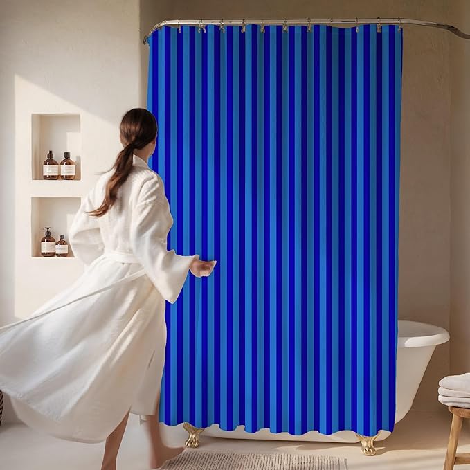 Striped Shower Curtain - Blue & Navy Stripes - Modern Coloruful Home Decor - Fabric Shower Curtain for Any Bathroom - 72x72 Inches (Blue Stripes)