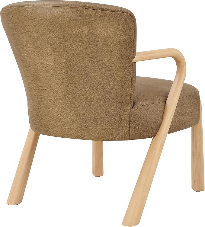 Modway Arden Faux Leather Upholstered Accent Armchair in Toast – Mid-Century Modern Lounge Chair with Curved Wood Frame