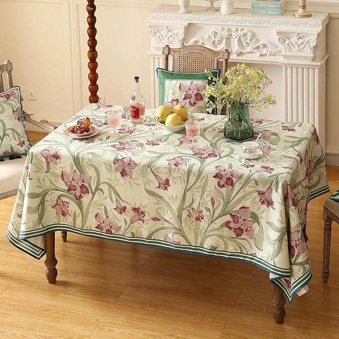 patdrea Designer Green Long Rectangle Tablecloth,Framhouse Vintage French Violets Pattern Elegant Tablecloths,Table Cover Decor for Kitchen Dining Christmas,Party,Thanksgiving,63"x94"-Tara a