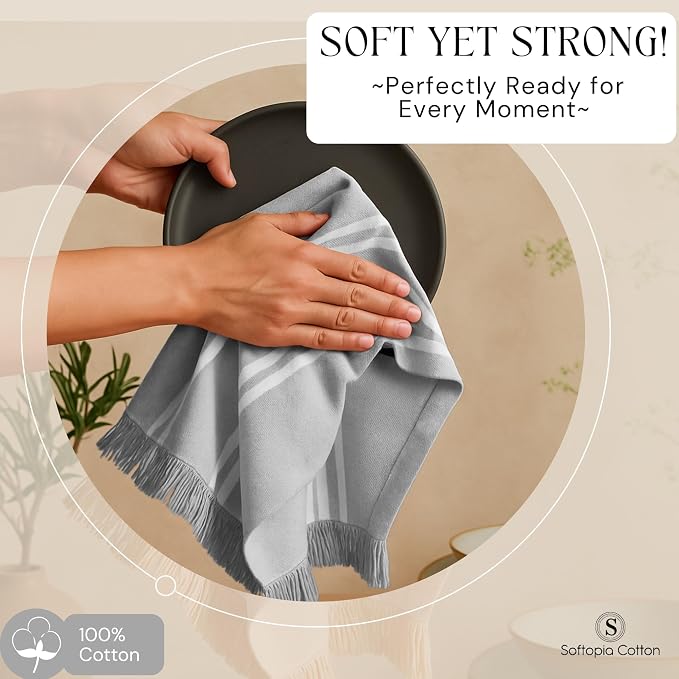 Dish Towels Multicolors 4 Pack, 16x26 Inches, Stripe Kitchen Tea Towels, Reusable Cleaning Cloths, Absorbent Drying Rags for Daily Use, Washable - Beige, Sky Blue, Light Grey, Rust