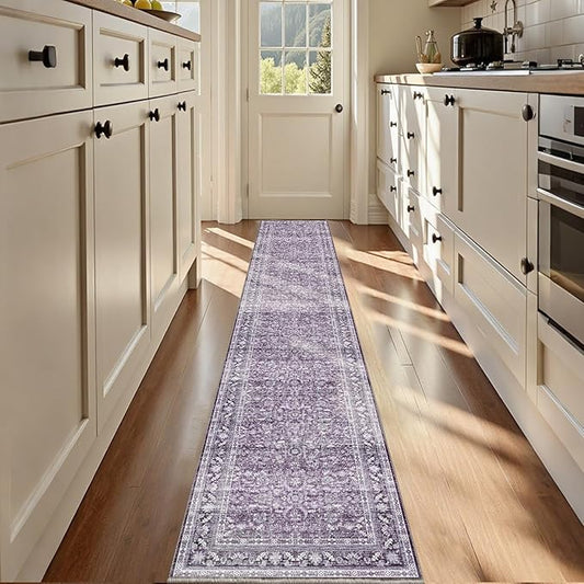 OPPODREAM Vintage Purple 2x12 Runner Rug, 2 x 12 Retro Washable Rug Non Slip, Low-Pile Faux Wool Carpet, Distressed Floor Mat for Kitchen, Hallway, Entry-Way, Entrance, Indoor Back Door