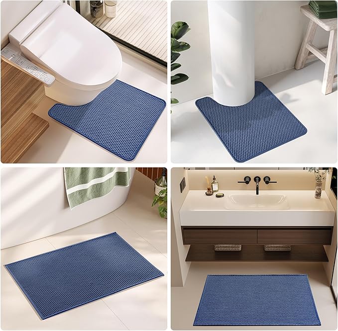 Bathroom Rugs Non Slip Washable, Super Absorbent Thin Bath Mat Small Quick Dry Low Pile Bathroom Rug, Navy Blue 16"x24"