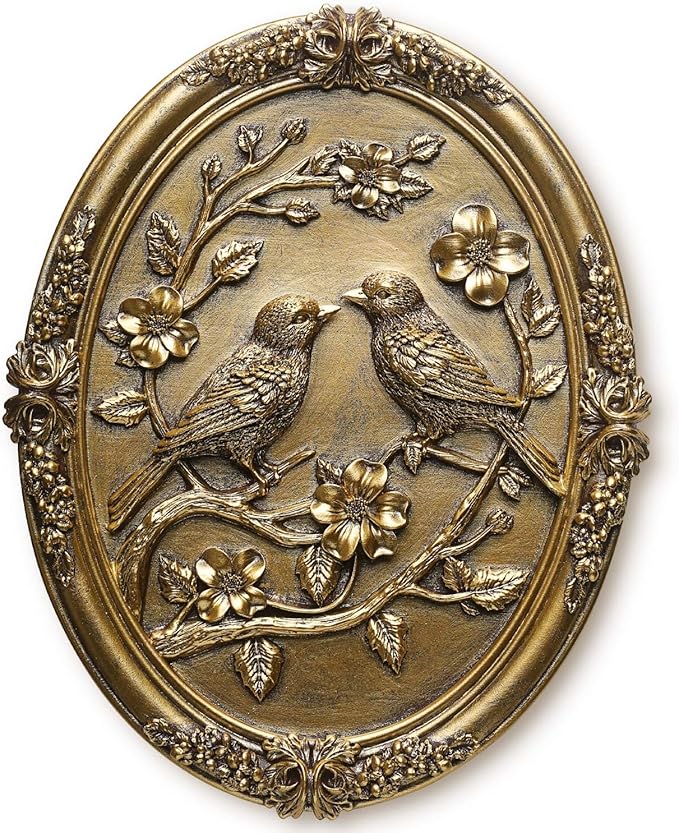 Vintage Bird Wall Sculpture,Antique Wall Decor,Retro Art Birds Sculpture,Hand Painted Wall Decoration with Embossed Couple Birds Design,Vintage Wall Decor for Living Room Bedroom Dining Room Hallway,Valentines Day Gift