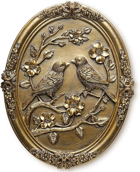 Vintage Bird Wall Sculpture,Antique Wall Decor,Retro Art Birds Sculpture,Hand Painted Wall Decoration with Embossed Couple Birds Design,Vintage Wall Decor for Living Room Bedroom Dining Room Hallway,Valentines Day Gift