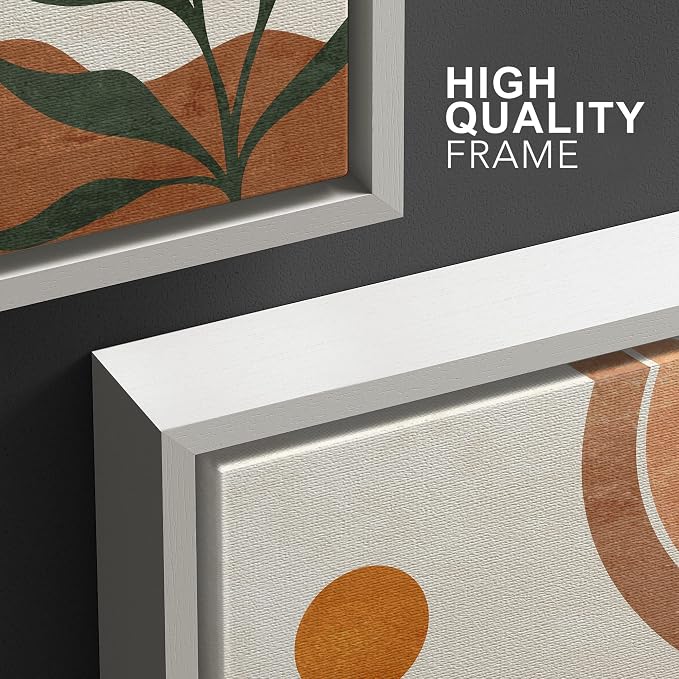 wall26 Framed Canvas Print Wall Art Set Boho Mid-Century Geometric Desert Plant Sun Nature Abstract Illustrations Modern Art Bohemian Decorative for Living Room, Bedroom, Office - 24"x36"x3 White