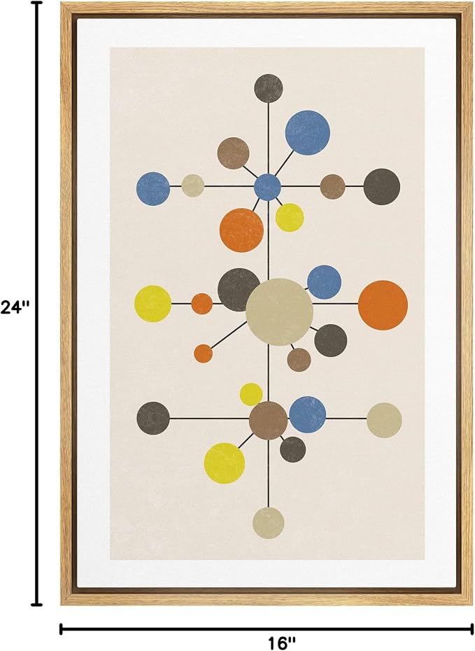 Woodrose Framed Canvas Print Wall Art Geometric Vintage Color Dot Variety Abstract Shapes Illustrations Modern Minimalist Chic Relax/Calm Multicolor for Living Room, Bedroom, Office - 16"x24" Natural