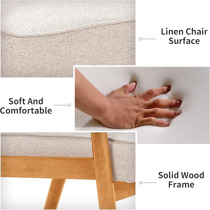 UNICOO® Mid-Century Retro Modern Accent Chairs, Solid Wood Armrest Lounge, Upholstered Mid Century Modern Chair, Walnut Finish with Innerspring Seat Cushion, Linen-Look Fabric(U205-Beige)