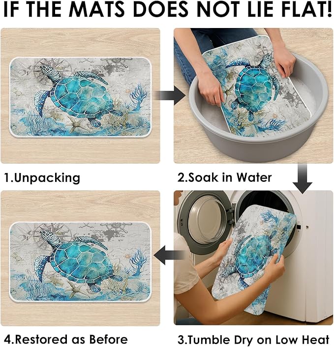 Britimes Bath Mat for Bathroom, Blue Turtle Washable Cover Floor Rug Carpets Floor Mat Bathroom Decorations 20x32 Inches for Kitchen Bedroom Indoor