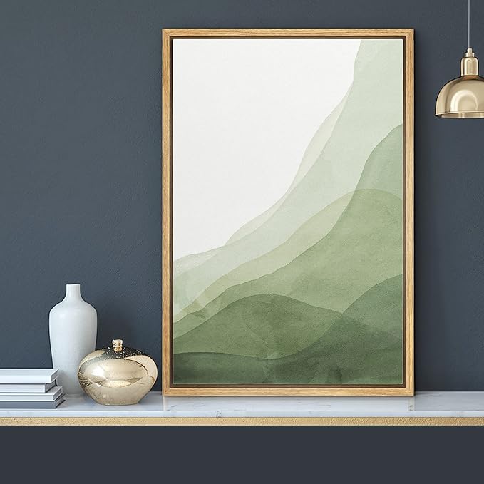 MUDECOR Framed Canvas Print Wall Art Abstract Green Gradient Overlay Geometric Shapes Illustrations Minimalism Contemporary Relax/Calm Cool for Living Room, Bedroom, Office - 24"x36" Natural