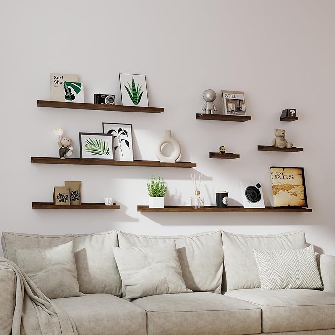 Small Floating Shelves for Wall Decor, Wall Mounted Wood Shelf for Bedroom, Living Room, Bathroom, Kitchen, Nursery, Mini Display Ledge Shelf with Lip Set of 2-4 Inches, Walnut