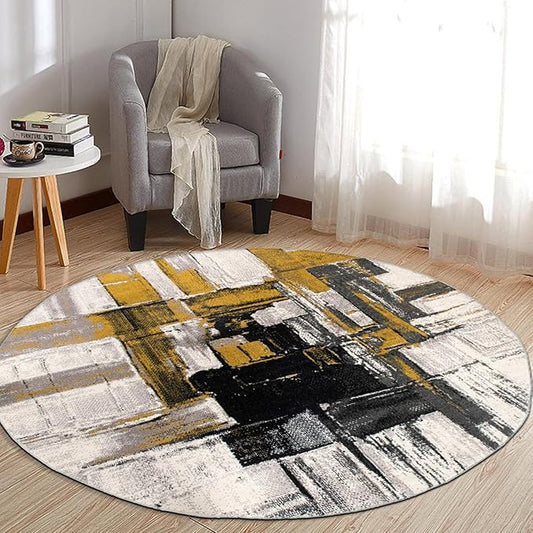 Rugshop Gold Modern Abstract Round Area Rug — Non-Shedding for Living Room, Dining Room and Foyer 8' Round