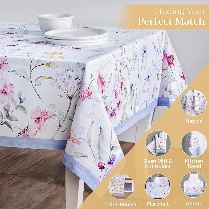 Maison d' Hermine Table Cloth Rectangle Table 100% Cotton 60 x 120 Inches Tablecloth Reusable Decorative for Dining Room Farmhouse Home Valentines Day Decorations Spring Summer - Summer Floral