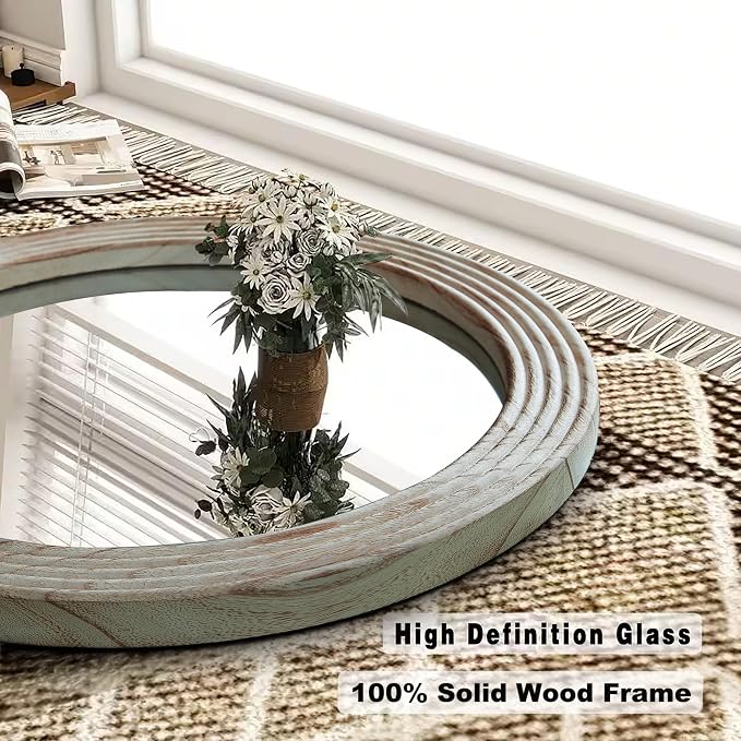 LOSOUR Round Mirror, Farmhouse Decor Solid Wood Frame Wall Circle Mirror, Decorative Mirrors for Bathroom Over Sink, Living Room, Entryway,Bedroom, Entryway, Hallway,Foyer (2, Brown, 24" L x 24" W)