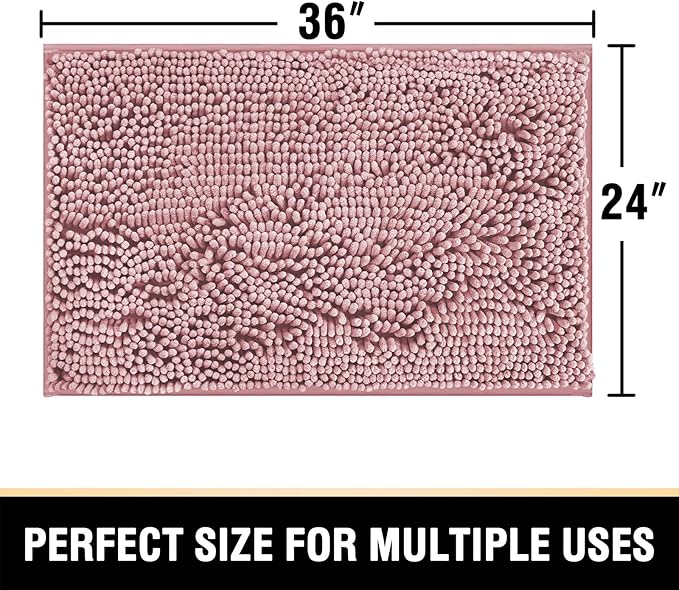 H.VERSAILTEX Bathroom Rugs Bath Mat Bath Rugs Bath Mats for Bathroom Non Slip Extra Soft Chenille Bath Rug Fulffy Shag, Indoor Rug Carpet for Entry Living Room (Coral Pink, Extra Large 24" x 36")