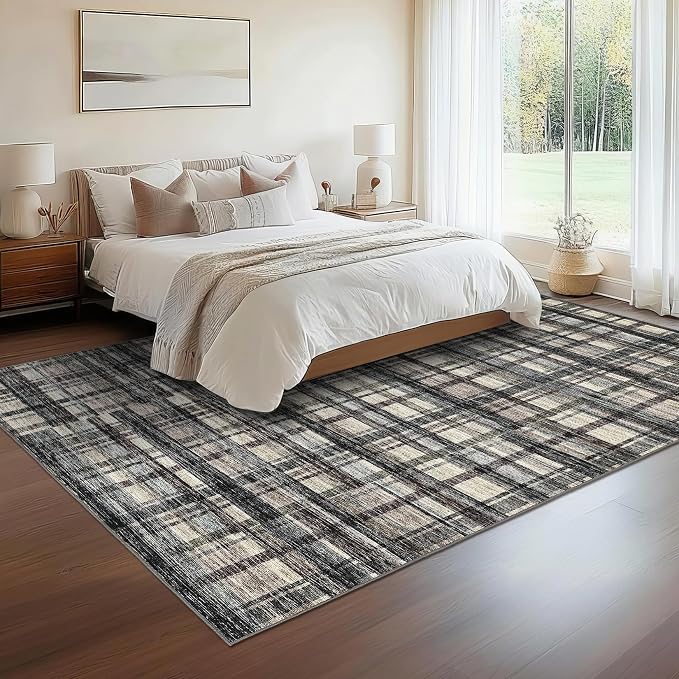 Washable Rugs 10x13 Rug for Living Room Modern Rustic Non Slip Large Area Rug Soft Non Shedding Throw Rugs Stain Resistant Carpet for Bedroom Office Dining Room Green/Brown 10'x13'