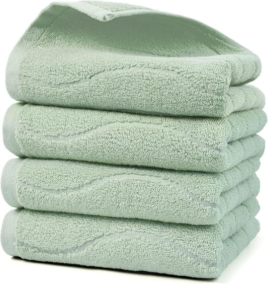 Jacquotha Hand Towels 4 Pack - Sage Green Wavy Striped Hand Towels for Bathroom, 100% Natural Cotton Soft Absorbent Decorative, 13x29 Inches