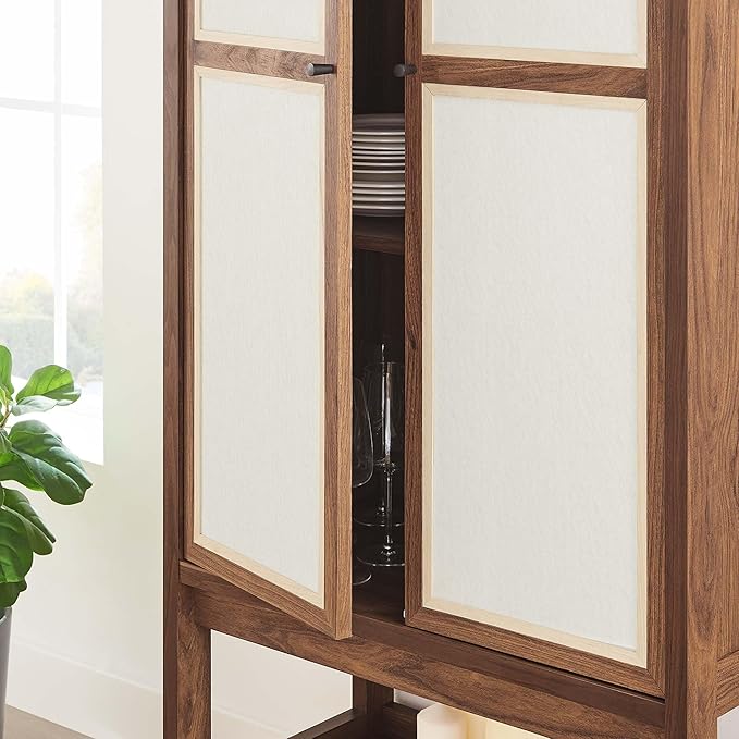Modway Capri Mid-Century Modern Tall Standing Storage Cabinet in Walnut, Freestanding Cabinet with Doors for Living Room, Dining Room, Craft Area, Entryway and Hallway