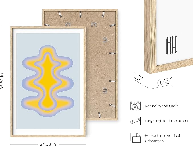 HAUS AND HUES Abstract Wall Art – Blue and Yellow Shape Poster, Minimalist Geometric Print, Modern Vintage-Inspired Decor (Beige Frame, 24x36)
