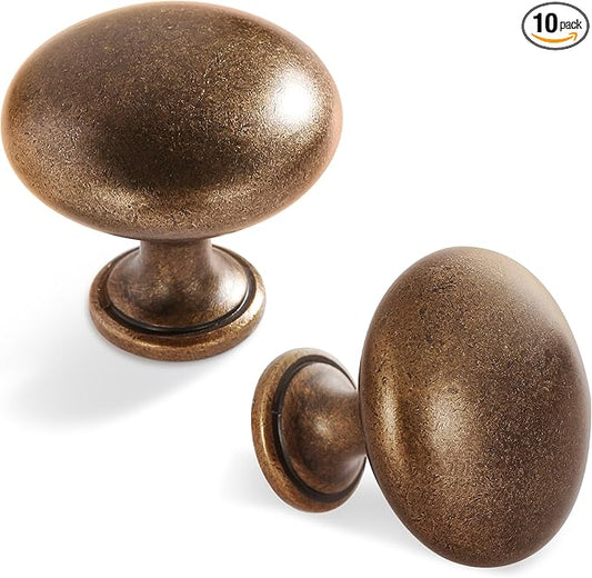 Lardmon 10 Pack Dark Antique Brass Round Cabinet Knobs 1.2 Inch(30.5mm) Dia. Drawer Knobs Modern Single Hole Cabinet Pulls Solid Kitchen Knobs Cabinet Handles Heavy Duty Kitchen Hardware for Dresser