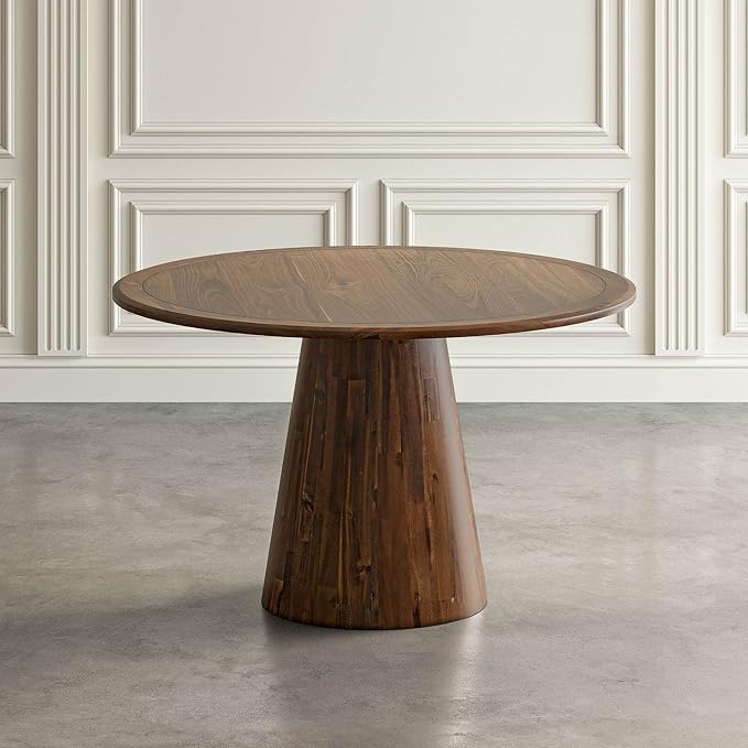 Jofran Nash Mid-Century Modern Round Pedestal Dining Table for Kitchen or Dining Room, Walnut, 30" Dining Height