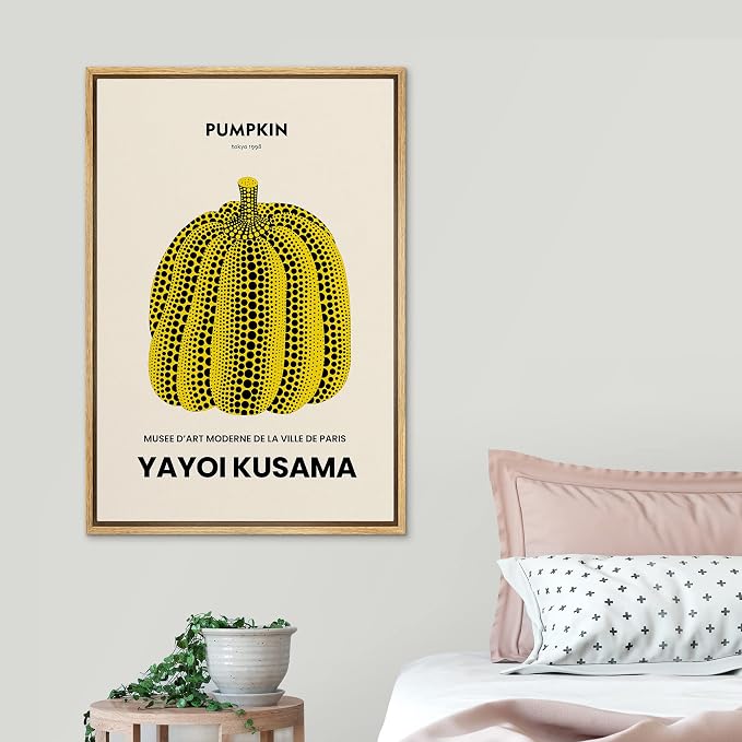 SIGNLEADER Framed Canvas Print Wall Art Japanese Pumpkin Yayoi Kusama Nature Wilderness Illustrations Fine Art Rustic Scenic Relax/Calm Colorful for Living Room, Bedroom, Office - 24"x36" Natural