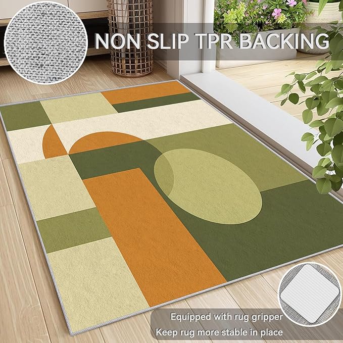 Mid Century Rug 5x7, Washable Modern Geometric Rugs for Living Room Bedroom, Minimalist Area Rug for Home Decor, Non Slip Backing Floor Carpet with Gripper - 5 x 7 ft