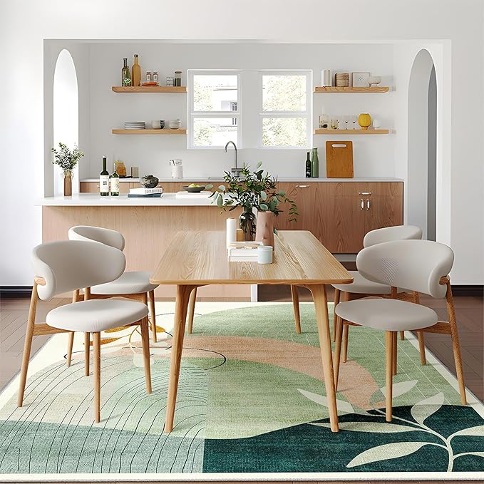 MUJOO Washable 8x10 Area Rugs for Living Room Bedroom Dining Room Large Boho Non Slip Carpet Indoor Mid Century Modern Abstract Botanical Geometric Green